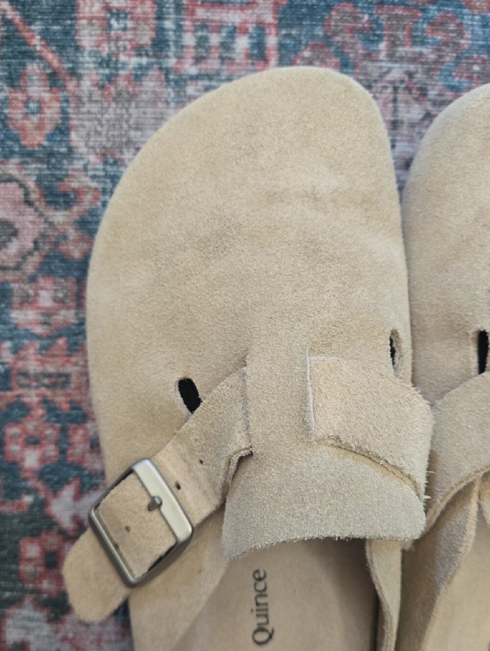 Quince Tan Suede Buckle Clogs Mules 7 Slip On Soft Footbed - Picture 7 of 7